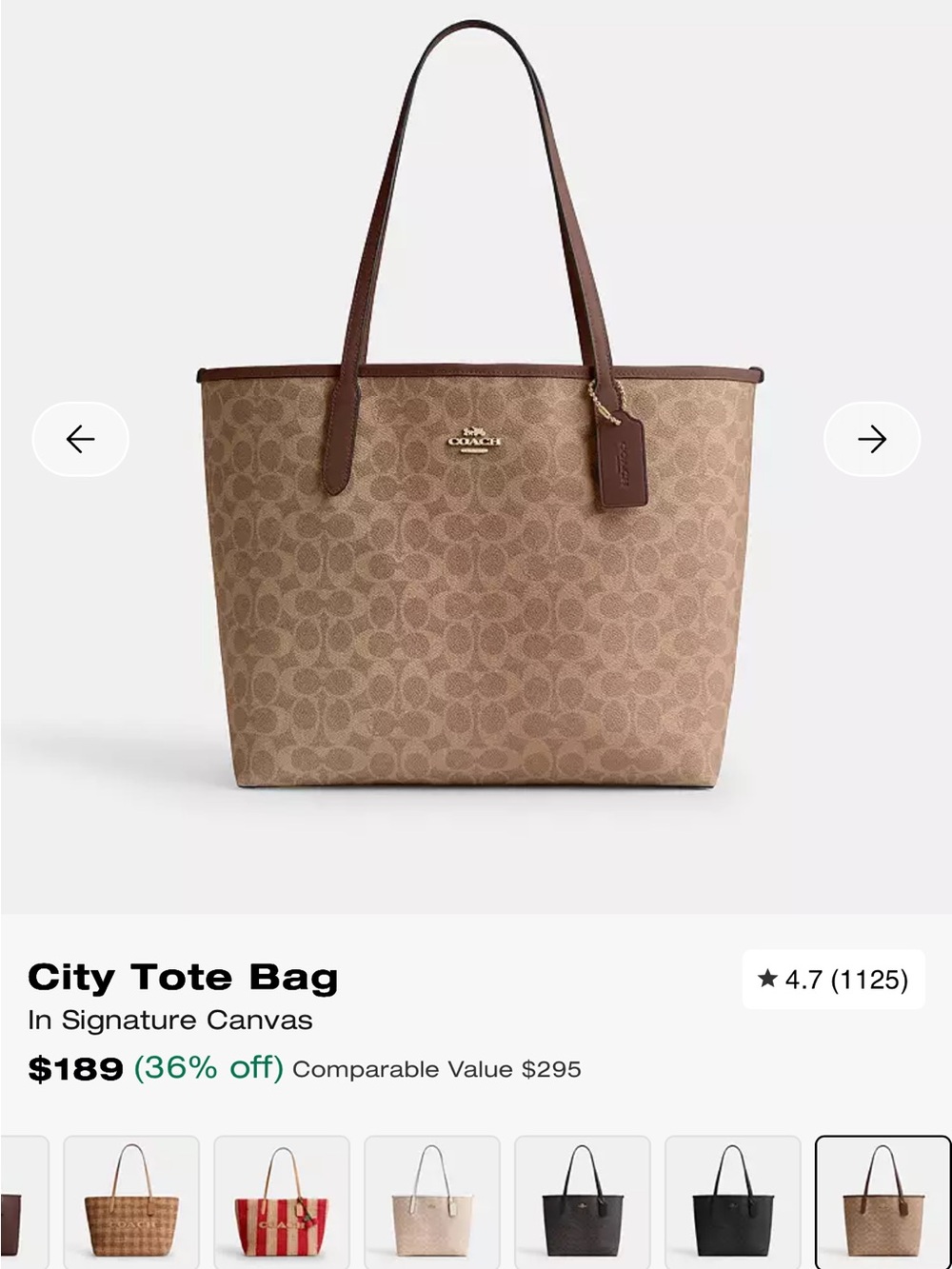 Coach Beige Signature Canvas Tote with Brown Leather Trim - Picture 5 of 5
